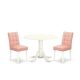 East West Furniture 3-Piece Linen white Solid Wood Top-Round Dining Room Set with Dropleaf-Seats 4 DLAS3-WHI-42-440-HD