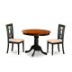 East West Furniture 3-Piece Round Black Finish Solid Wood Top Dining Table with 2-Chairs with Lattice Back ANNI3-BLK-C-440-HD