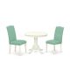 East West Furniture 3-Piece Round Linen White Finish Solid Wood Top Dining Table with 2 Parson Chairs with Lattice Back ANEN3-LWH-57-440-HD