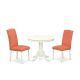 East West Furniture 3-Piece Round Linen White Finish Solid Wood Top Dining Table with 2 Parson Chairs with Lattice Back ANEN3-LWH-78-440-HD