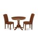 East West Furniture 3-Piece Round Mahogany Finish Solid Wood Top Dining Table with 2 Parson Chairs with Lattice Back ANEN3-MAH-66-440-HD