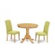 East West Furniture 3-Piece Round Natural Oak Finish Solid Wood Top Dining Table with 2 Parson Chairs with Lattice Back ANEN3-OAK-07-440-HD
