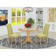 East West Furniture 3-Piece Round Natural Oak Finish Solid Wood Top Dining Table with 2 Parson Chairs with Drop Leaf Lattice Back DLCE3-OAK-07-440-HD