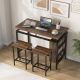 Gymax 3-Piece Rectangle Brown Wood Top Table Set w/3-Tier Storage Shelf GYM13635