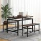 Gymax 3-Piece Rectangle Brown Wood Top Dining Table Set for 4 w/43 in. Kitchen Table 2 Benches Metal Frame GYM13636