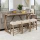Unbranded Brown 4-Piece Bar Table Set with Power Outlet Counter Height Dining Table Set w/3 Upholstered Stools Console Table P823-ZT-W1998