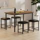 VECELO Compact Dining (Set for 4), Space-Saving Kitchen Table with PU Chairs/Stools, Heavy-Duty Frame Dining Table Set, Brown THD-XJM-TC22-BRN