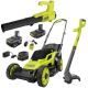 RYOBI ONE+ 18V 13 in. Cordless Battery Push Lawn Mower, String Trimmer, Blower w/ 4.0 Ah & 2.0 Ah Battery & (2) Chargers P1180-PCLCK201K