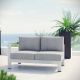 MODWAY Shore Patio Aluminum Left Arm Outdoor Sectional Chair Loveseat in Silver with Gray Cushions
