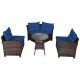 Gymax 4-Pieces Rattan Patio Furniture Set Outdoor Sectional Sofa Set with Navy Cushions
