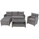 Costway 4-Piece Plastic Wicker Outdoor Sectional Set with Gray Cushion Patio Rattan Furniture Set Sofa Ottoman Garden Deck