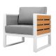 Nuu Garden White Powder-coated Aluminum Outdoor Armchair with 4.7 in. Thick Gray Padded Cushion and Pillow, Imitation Wood