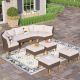 PHI VILLA Brown Rattan Wicker 9 Seat 9-Piece Steel Patio Outdoor Sectional Set with Beige Cushions