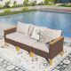 PHI VILLA Brown Rattan Wicker 3 Seat 3-Piece Steel Patio Outdoor Sectional Set with Beige Cushions