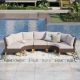 PHI VILLA Brown Rattan Wicker 5 Seat 5-Piece Steel Patio Outdoor Sectional Set with Beige Cushions