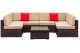 Karl home Black Frame 7-Piece Brown Wicker Outdoor Sectional Set with Beige Cushions