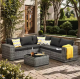 Baldwin Gray 6-Piece Wicker Wide Arm Outdoor Patio Conversation Sofa Sectional Seating Set with Black Cushions