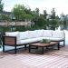 Walker Edison Furniture Company 4-Piece Natural All-Weather Outdoor Aluminum Conversation Set with Cream Cushions
