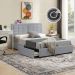 VECELO Upholstered Bed with 4-Drawers, Queen Bed Frame, Light Gray Platform Bed with Headboard, Built-in USB and Type C Ports THD-Q01- LGRY&DRA4