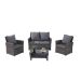 Zeus & Ruta Gray 4-Piece Rattan Wicker Patio Conversation Set with Tempered Glass Coffee Table and Grey Cushions for Poolside, Lawn XY-396